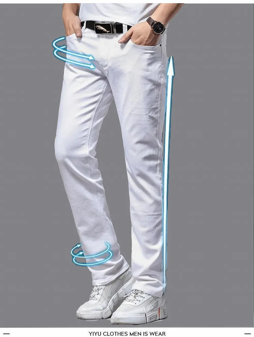 Jean blanc élastique pour hommes, coupe droite, Slim, décontracté, doux, Business, classique, marque, mode, pantalon en Denim extensible avancé