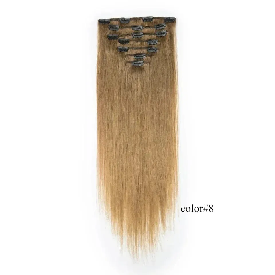 Rebecca Clip In Hair Extensions Human Hair Straight Clip In Blonde P6/613 P8/613 P27/613 P4/27 Color Clip Ins Remy Hair 7Pcs Set