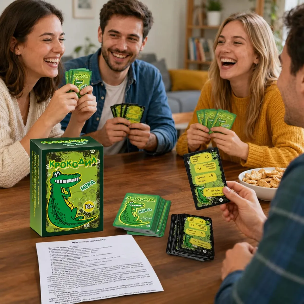 Crocodile Russian Version Card Game 216PCS Word Guessing Charades Party Game with Cards Rules Ages 10+
