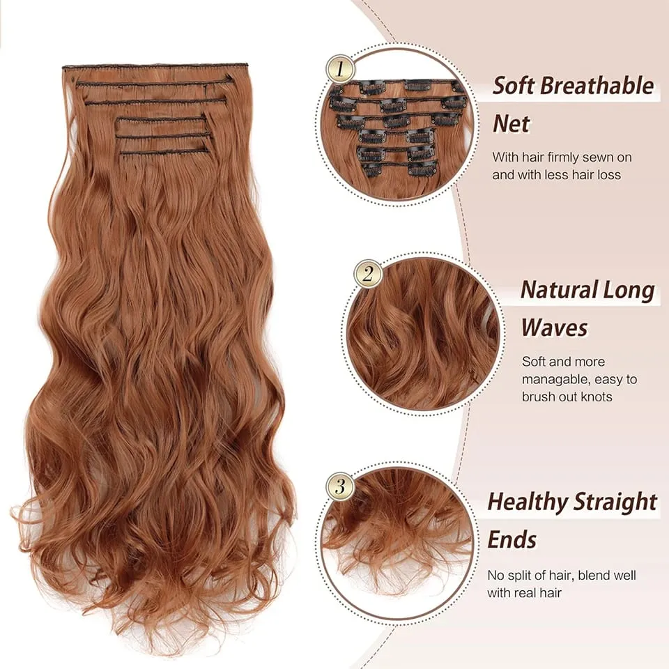 Women 20 Inches Wavy Curly Full Head 6 Separate Pieces Heat Resistance Synthetic Hair Clip in Hair Extensions