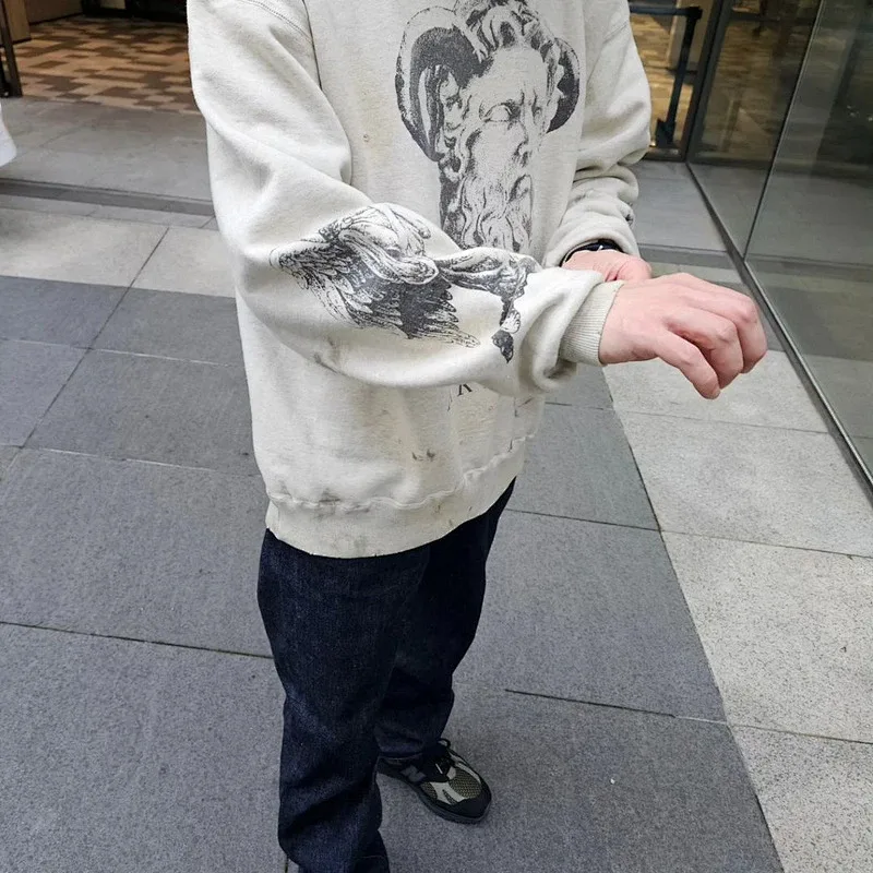 Saint Hoodies Classic Terry Material O-Neck High Quality Men Women Washing Retro Long Sleeve Cotton Coat Arrival Oversize Loose