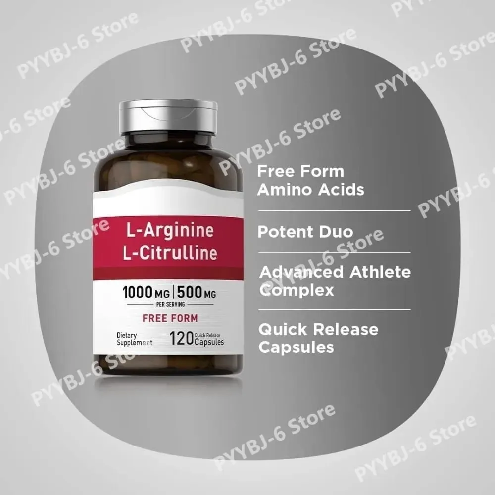 L-Arginine L-Citrulline Capsules 1000mg/500mg Free Form Amino Acid Supplement for Fitness Support & Active Lifestyle 120 Ct