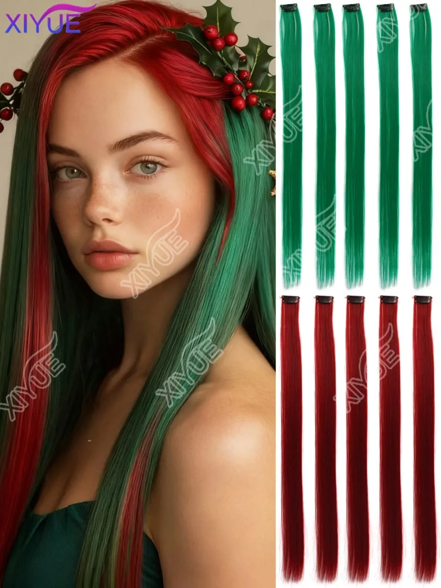 10Pcs Clip In Hair Clip In Wave Curly Hair Purple Red Wavy Hair With Clip In Hair Extension Synthetic 20inch Halloween Christmas