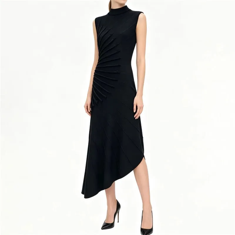 Spring/Summer 2026 High-Quality Asymmetrical Knitted Knot Sculpture-Style Sleeveless Dress Slimming Elastic Fitted Vest Skirt