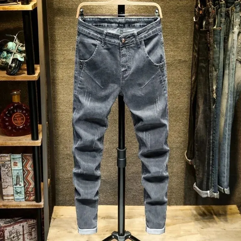 Forår og efterår Trend Ensfarvet Stretch-denim-jeans med lige ben Mænd Casual Slim Fit Komfortabel sport-jeans i høj kvalitet