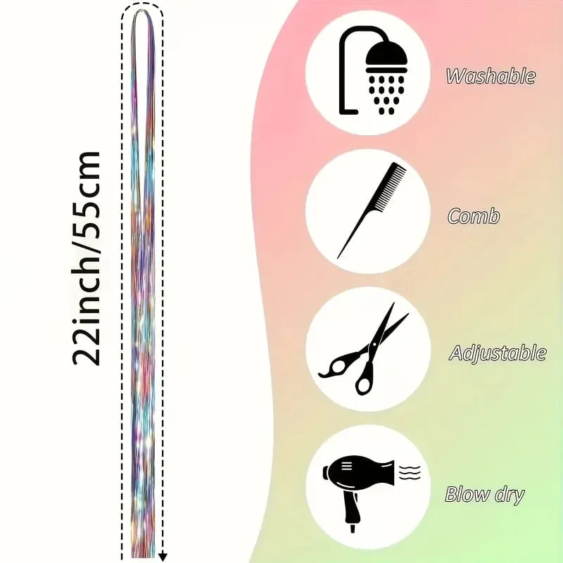 4 Packs 22inch Fairy Tinsel Hair Extensions Kit for Women Holographic Synthetic Hair Extension for Quick Hair Color Change