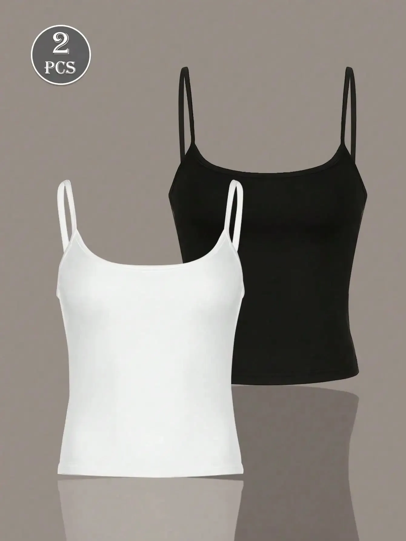 2pcs Women Tank Top Camisole Sexy Low Neckline Spring Summer White Crop Top Undergarments Versatile & Basic Outerwear Outfit