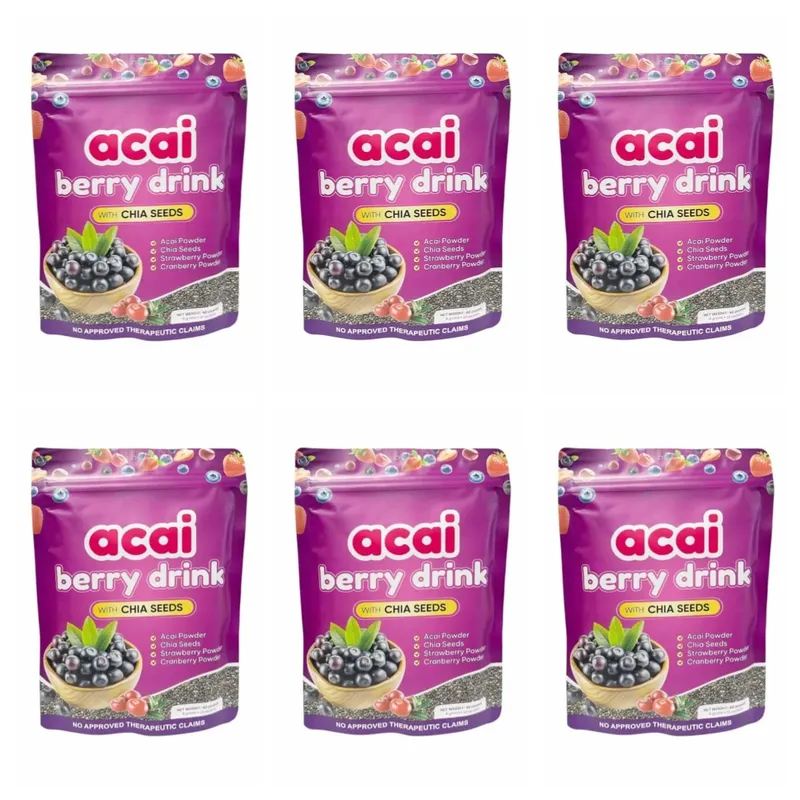 Acai Berry Drink Powder 10packs Per Bag with Chia Seeds and 7 Types of Berry Powders Improve Skin Condition & Enhance Immunity