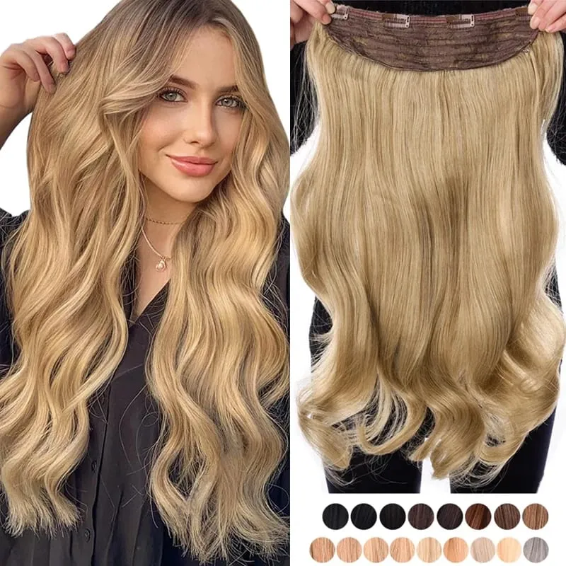 24 Inch Clips in Hair Extensions for Women Synthetic Long Natural Wavy Curly Hair in One Hairpiece Weft with Secure 4 Clips in