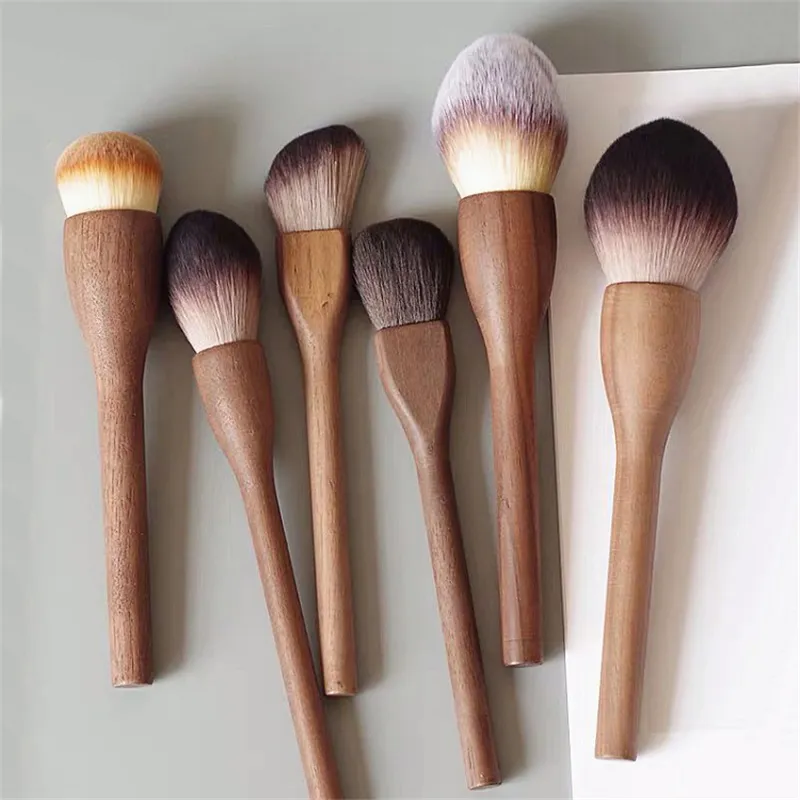 Walnut Wood Handle Makeup Brush Loose Powder Foundation Blush Contour Brushes Super Soft High Density Makeup Tools Brushes