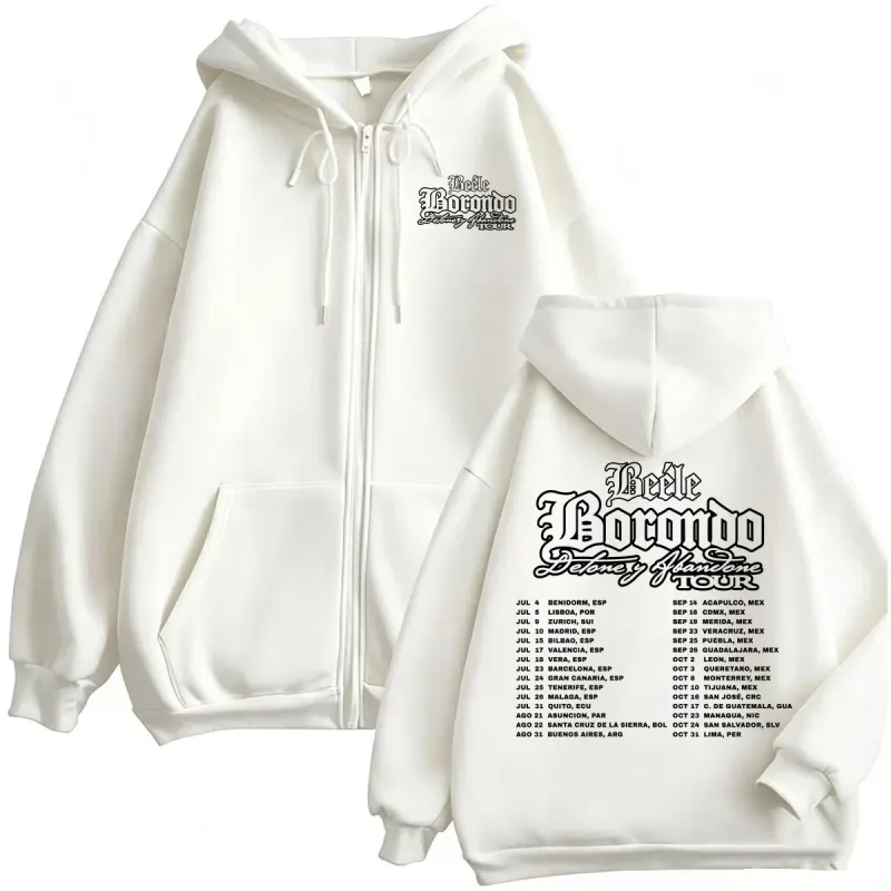 Beele Borondo World Tour 2026 Zipper Hoodie Men Women Fashion Style Hip Hop Sweatshirt Jacket Coats Casual Fleece Zip Up Hoodies