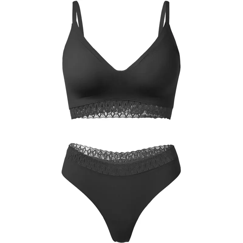 2026 Women Thongs And Bra Two Piece Seamless Panties Ladies Underwear Soft Elastic Wirefree Sport Bra Panty Set