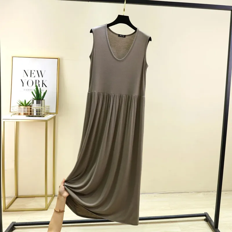Plus Size L bis 6XL Damenkleid Modal Ärmelloses Tankkleid Plissiertes Schlafkleid Mittellange Taillenschlankungskleider Lockere Homewear