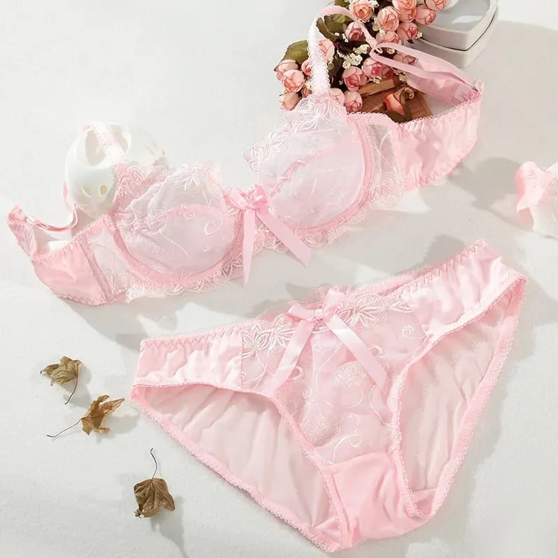 Sheer Non Padded Bralette for Small Boobs Ultra Thin Adjustable Lace Bra Sexy Halterneck Lingerie Set for Women BANERDANNI