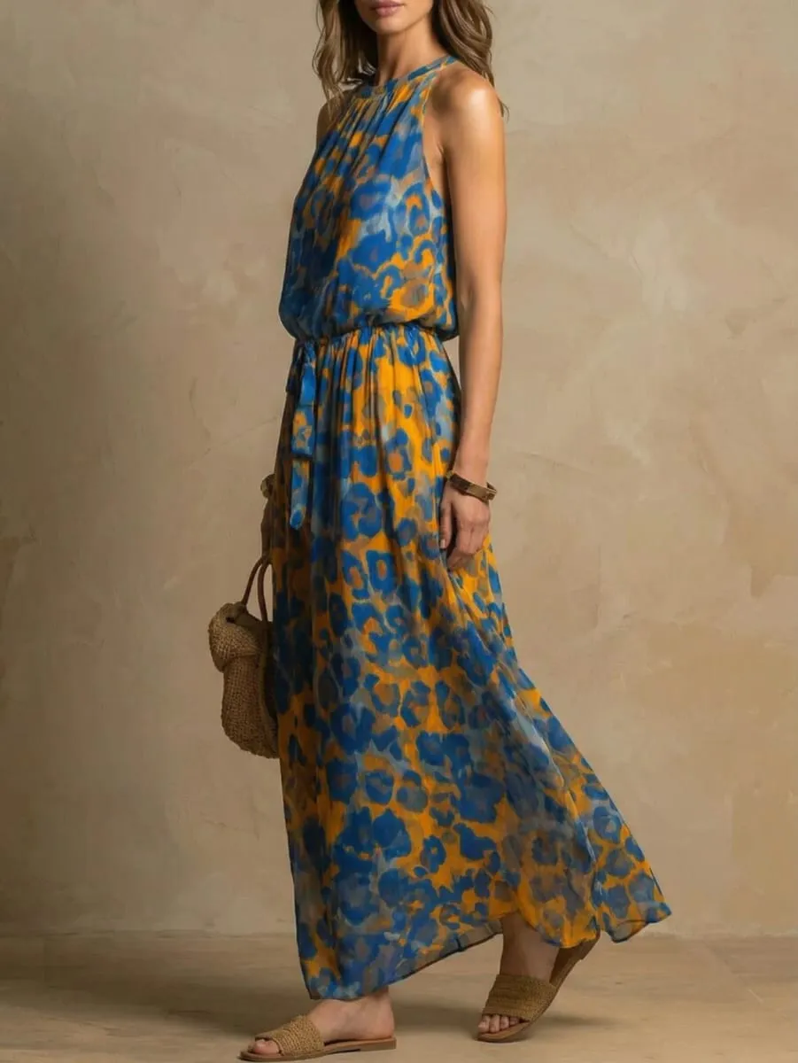 Women's Halter Sleeveless Maxi Dress Leopard Print Waist Tie Detail Loose Fit Long Dress Fashion Casual Ladies Daily Wear — image 4