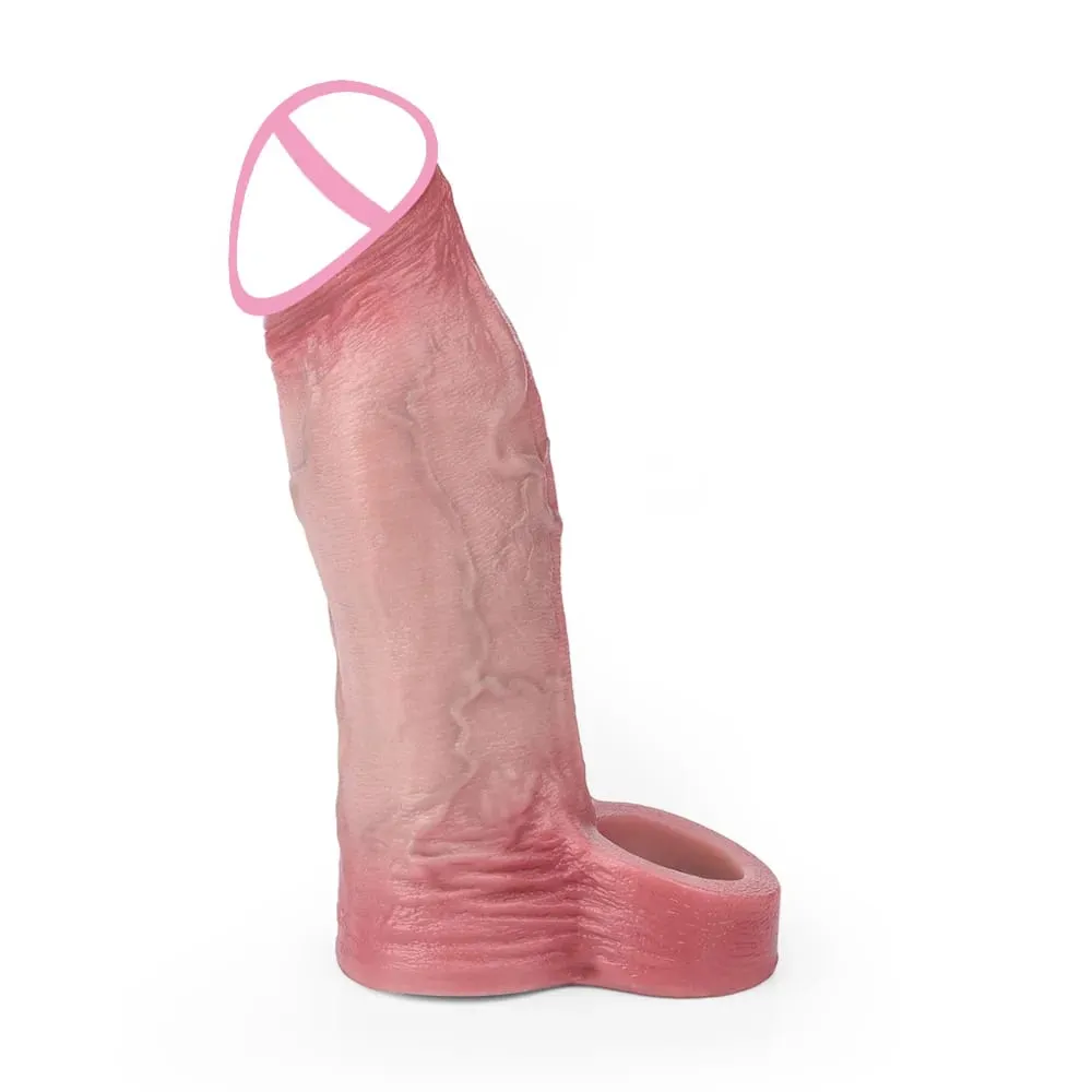 7.2in Realistic Penis Sleeve Reusable Penis Sleeve with Cock Ring Silicone Penis Enlarger Sleeve Male Adult Sex Toy for Men