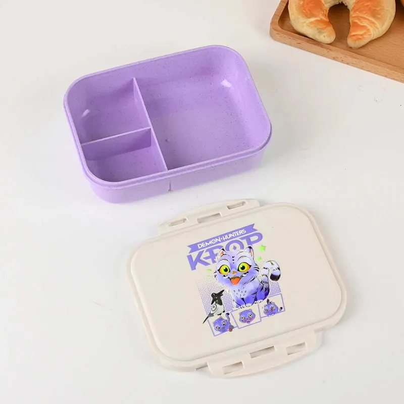 Demon Hunters Lunch Box para sa Boy Girl Cute Mira Zoey Jinu Portable Plastic Bento Box na may Dinnerware Food Fruit Container