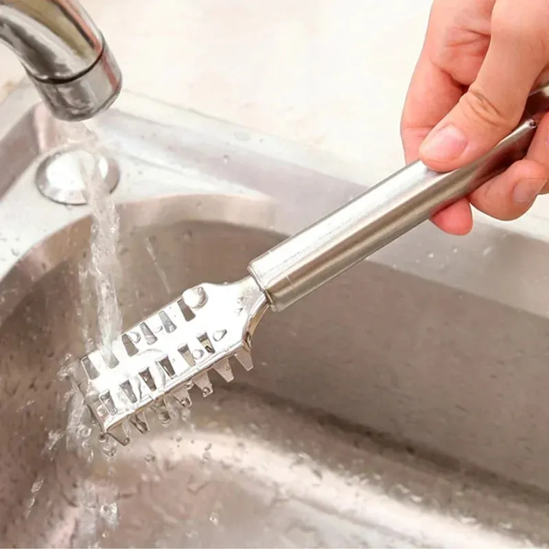 Fish Scale Removal Essential! Stainless Steel Round Tube Fish Scraper Fast No Splatter Effortless Kitchen Fish Tool