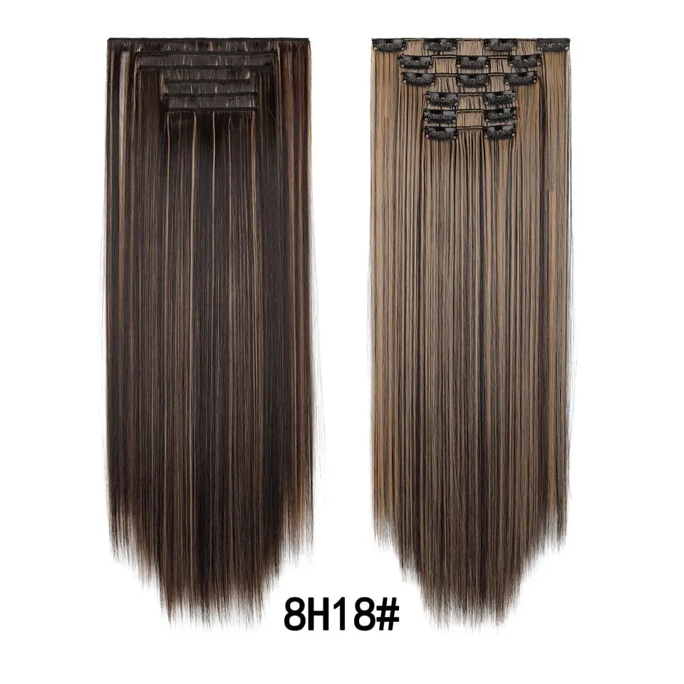 24Inch Clip in Hair Extensions Invisible Synthetic Extension 6PCS Long Straight Heat Resistant Clips on Hairpieces for Women
