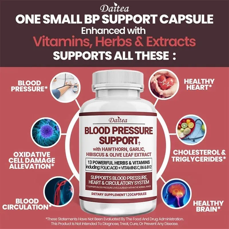 Daitea Circulatory Health Support Supplement with Hawthorn Garlic and Olive Leaf Extracts - For Heart Support - 120 Capsules — image 3