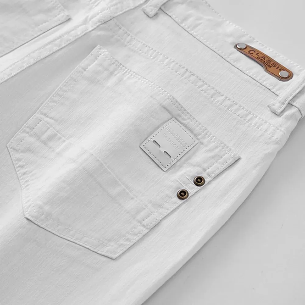 Jean blanc élastique pour hommes, coupe droite, Slim, décontracté, doux, Business, classique, marque, mode, pantalon en Denim extensible avancé