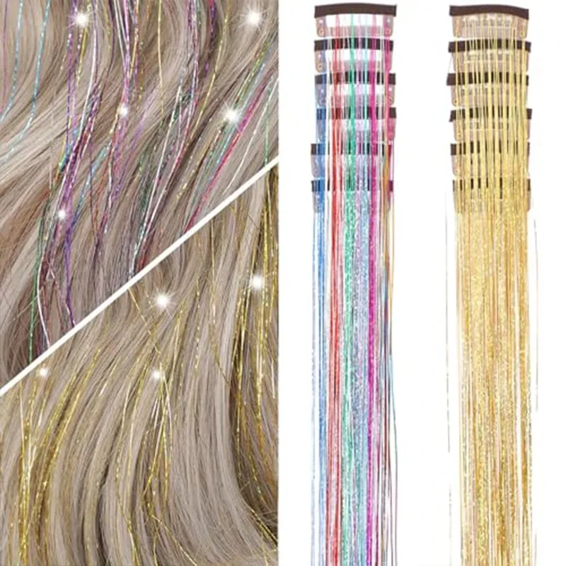 Red Hair Tinsel 12Pcs Clip in Hair Tinsel Kit 22Inch Tinsel Hair Extensions Christmas Hair Tinsel Party Festival Accessories