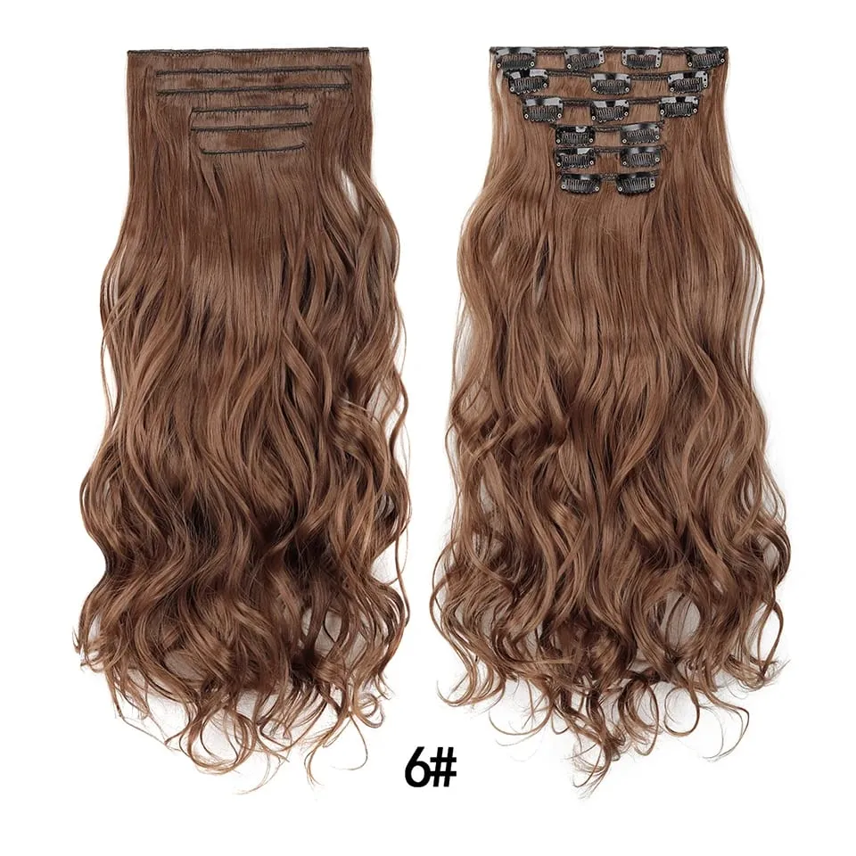 Women 20 Inches Wavy Curly Full Head 6 Separate Pieces Heat Resistance Synthetic Hair Clip in Hair Extensions