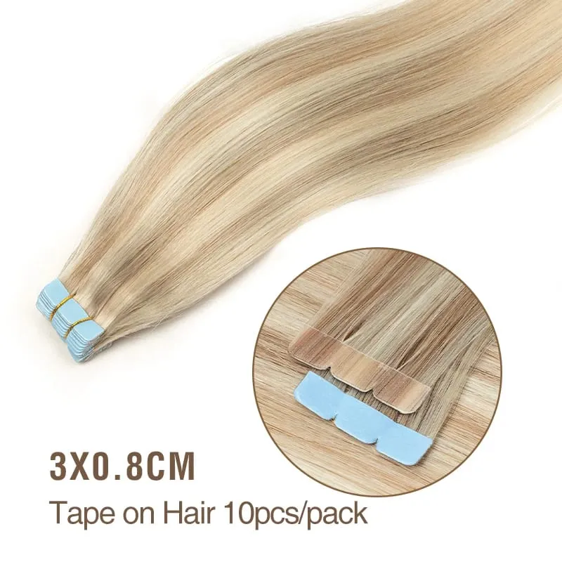 Mini Tape in Hair Extensions Human Hair Natural Tape in Extentions 3x0.8cm Invisible Tape 10pcs/pack For Side Hair