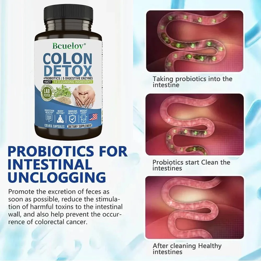 Colon Detox Probiotics Containing Psyllium Husk Relieves Constipation and Bloating Cleansing Supplement