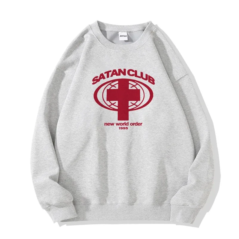 Harajuku Streetwear Oversized Ανδρικό πουλόβερ με κουκούλα Satan Club Φούτερ με κουκούλα γραφικών τύπων Φούτερ Hip Hop Αισθητικά μπλουζάκια Goth Y2k