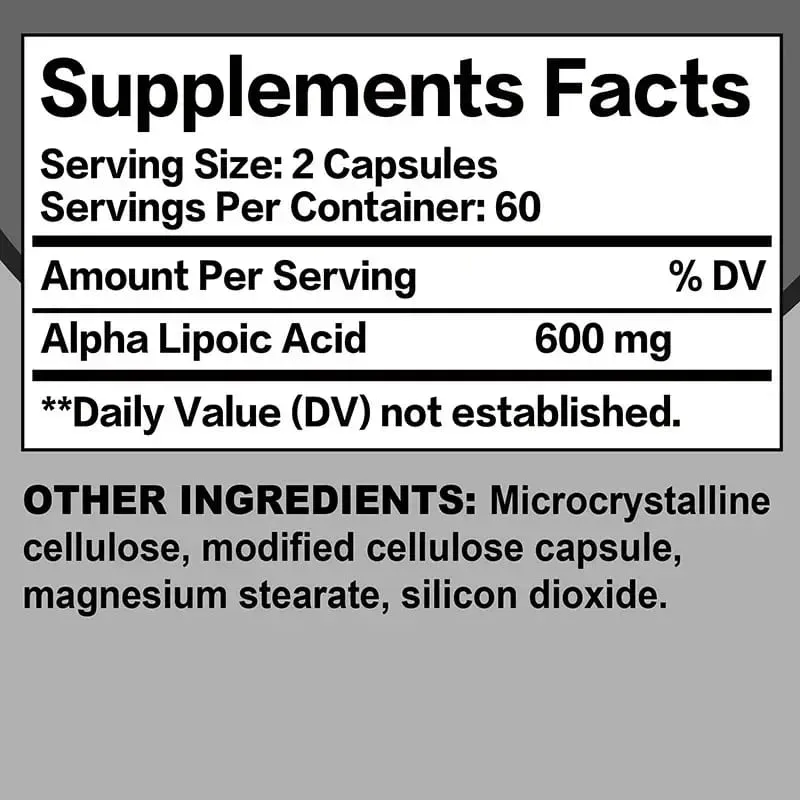 Alpha Lipoic Acid 600mg - Powerful Antioxidants Skin Care Protecting Liver Brain and Nerve Health Energy Metabolism
