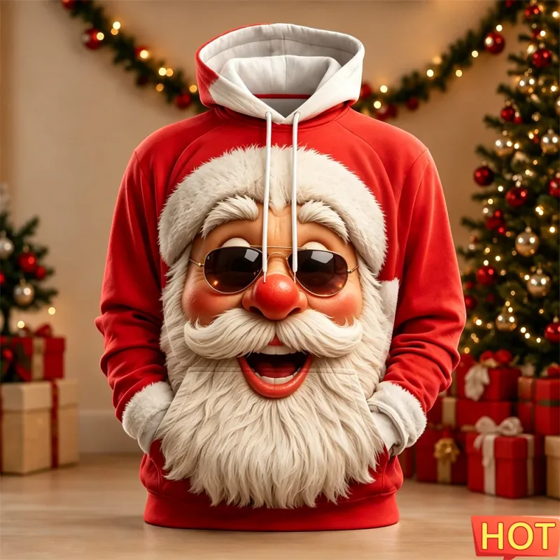 Men's Hoodie Funny Shocked Santa Claus Face Christmas Hoodie Breathable Pullover Sweatshirt for Christmas Holiday Party Wear Top