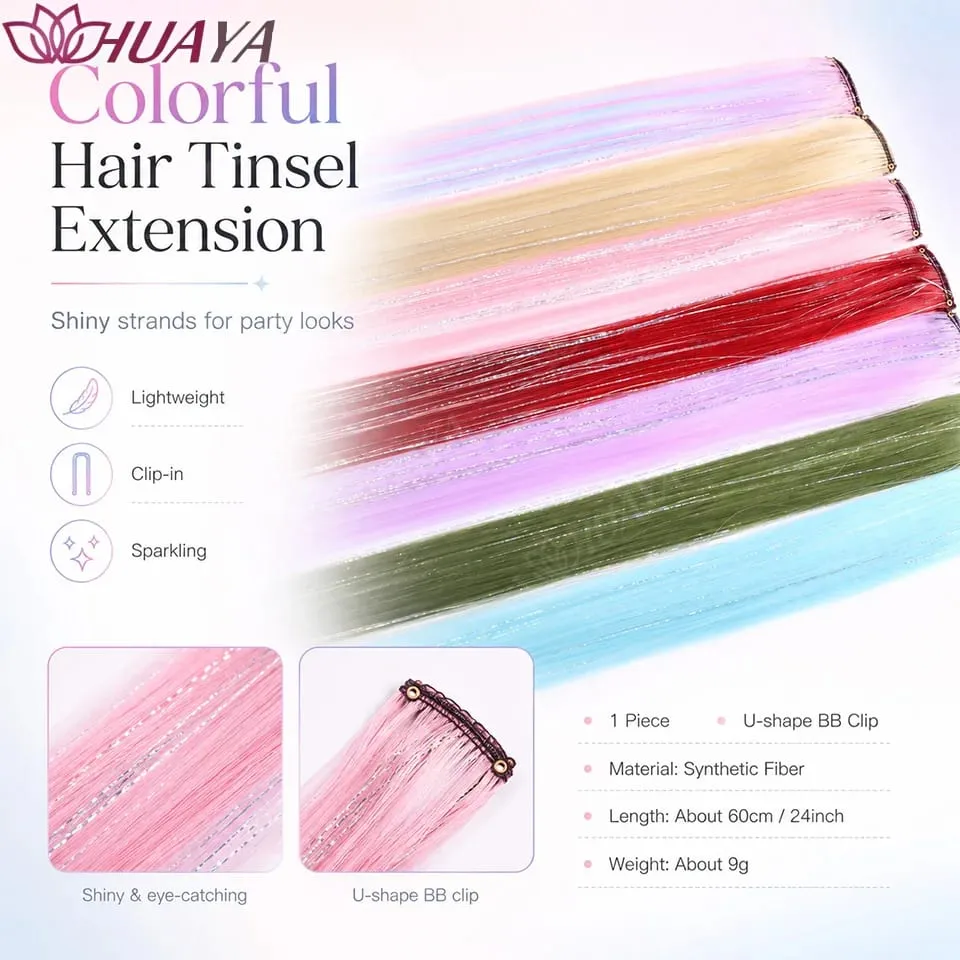 Synthetic Glitter Hair Tinsel Clip In Extensions for Women Girls Colorful Party Festival Cosplay Hair Accessories