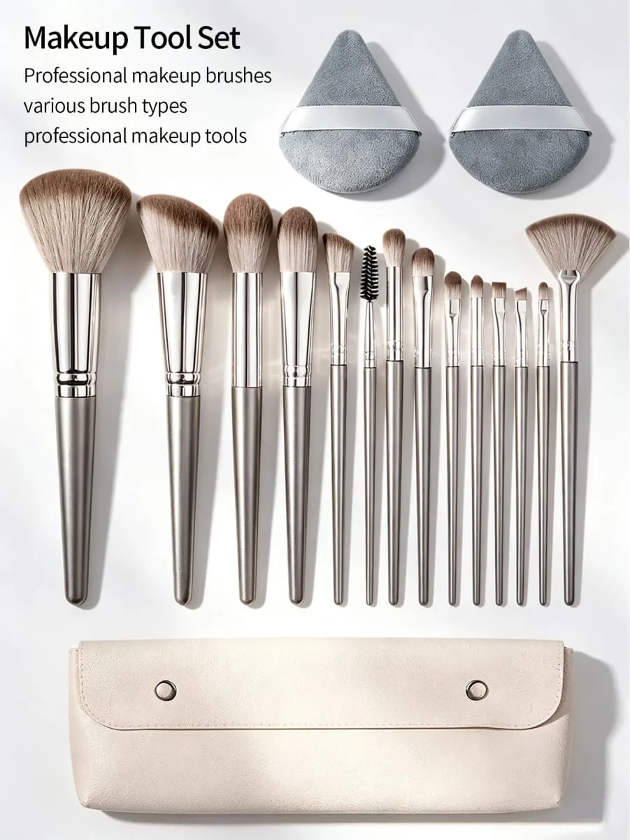 Soft Makeup Brushes Set with Triangle Powder Puff Portable Bag Foundation Blush Eyeshadow Blending Tools for Women Beginners