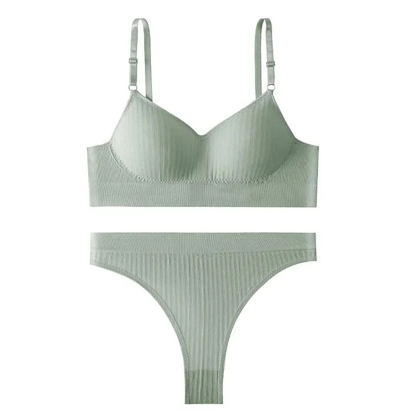 Women Seamless Bra Set High Waist Thong Panties Female Nonwire Brassiere Comfy Soft Sports Bras Underwear Set Sexy Lingerie Set