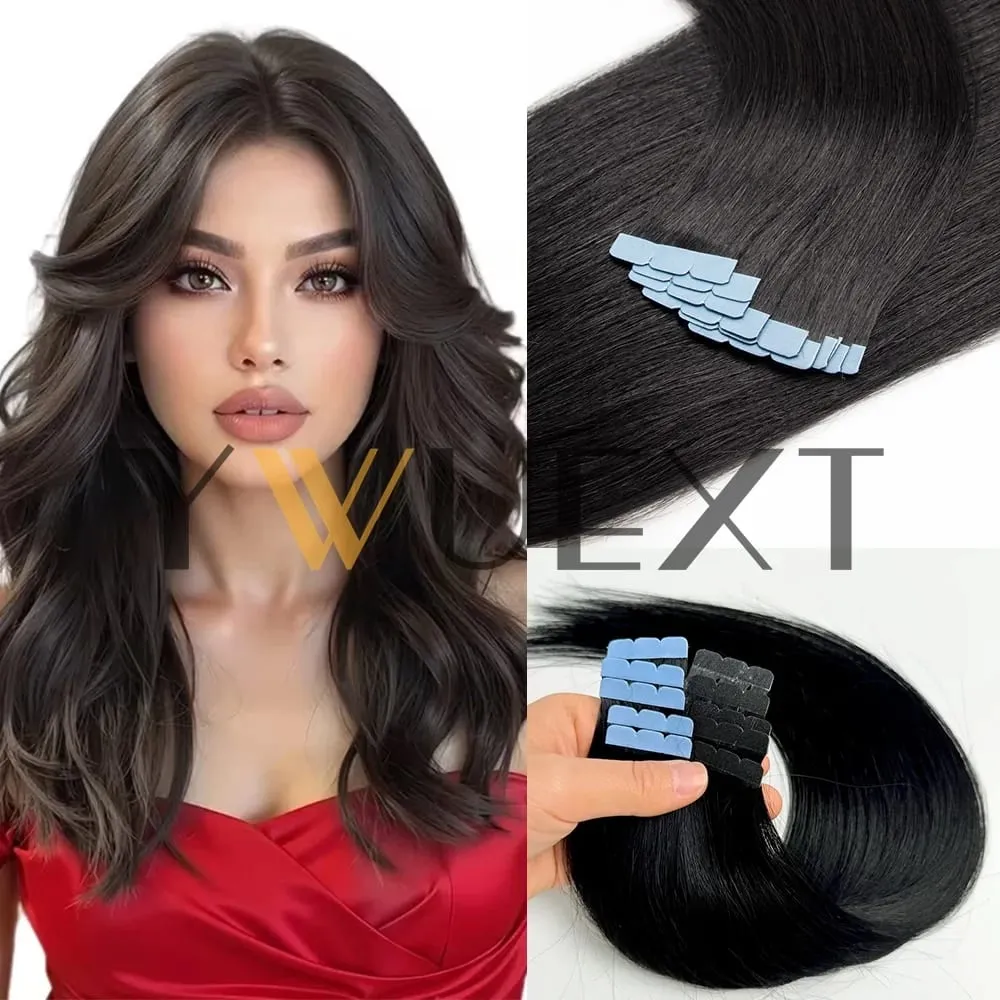 Mini Tape in Human Hair Extensions 12"-20" Straight Natural Black 1B# Machine Made Remy Hair 10pcs/pack Invisible Tape Hair for Women Black Friday