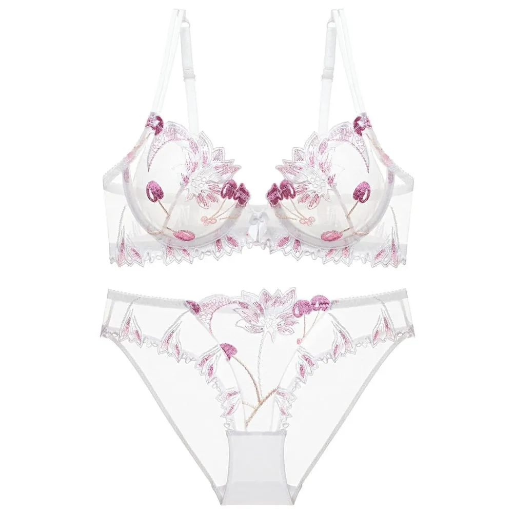مثير الدانتيل الزهور التطريز الصدرية مجموعة رقيقة جدا تنفس الصلب حلقة Bralette الملابس الداخلية الملابس الداخلية الفرنسية Set70-90 B C D