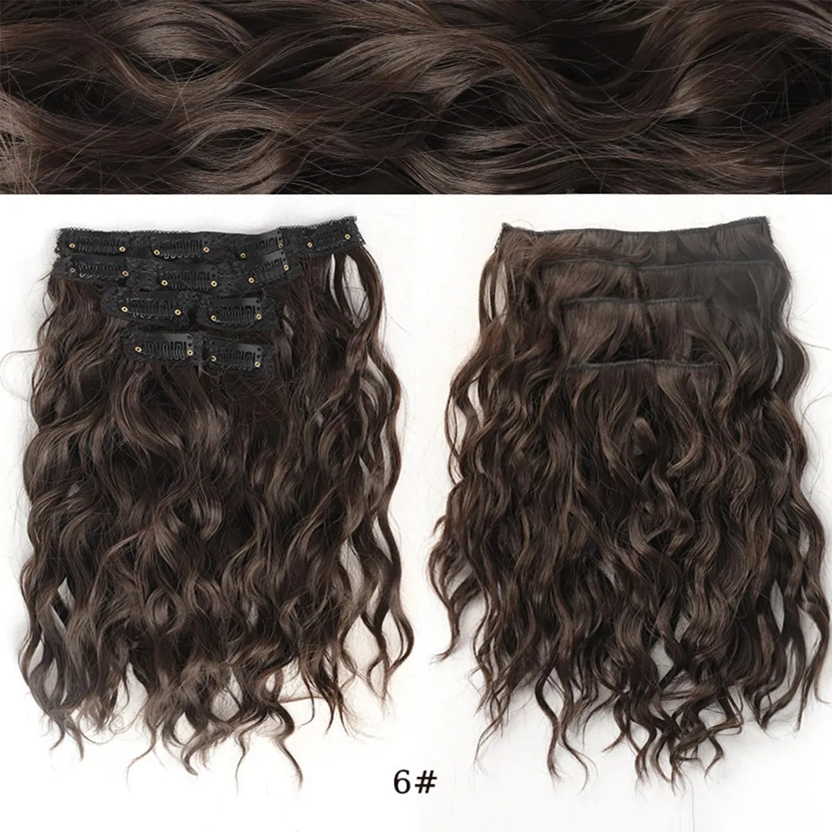 short curly Synthetic Burgundy 4-piece set of water ripple hair extension wig clip in woman's clip hair accessories hairpiece