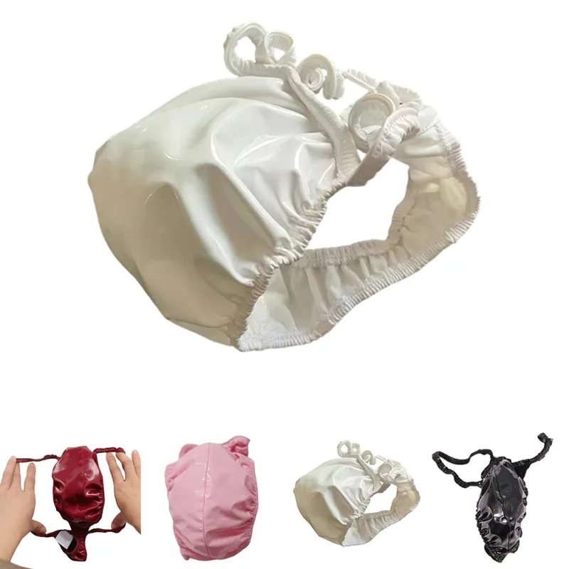 Sexiga män PVC glänsande U konvex pouchtrosor Lågväxt G-string Latexolja Glossig Sexig stringtrosa Carapace U Bulge Underkläder