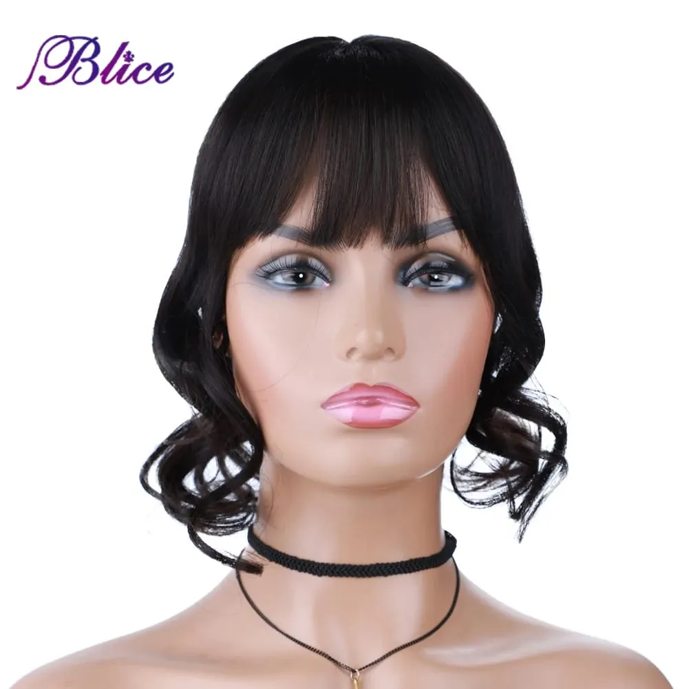 Blice Synthetic Clip-In Lace Closure With Bangs Mixed Curly Hair Extensions Cover White Hair Middle Part Hair Pieces