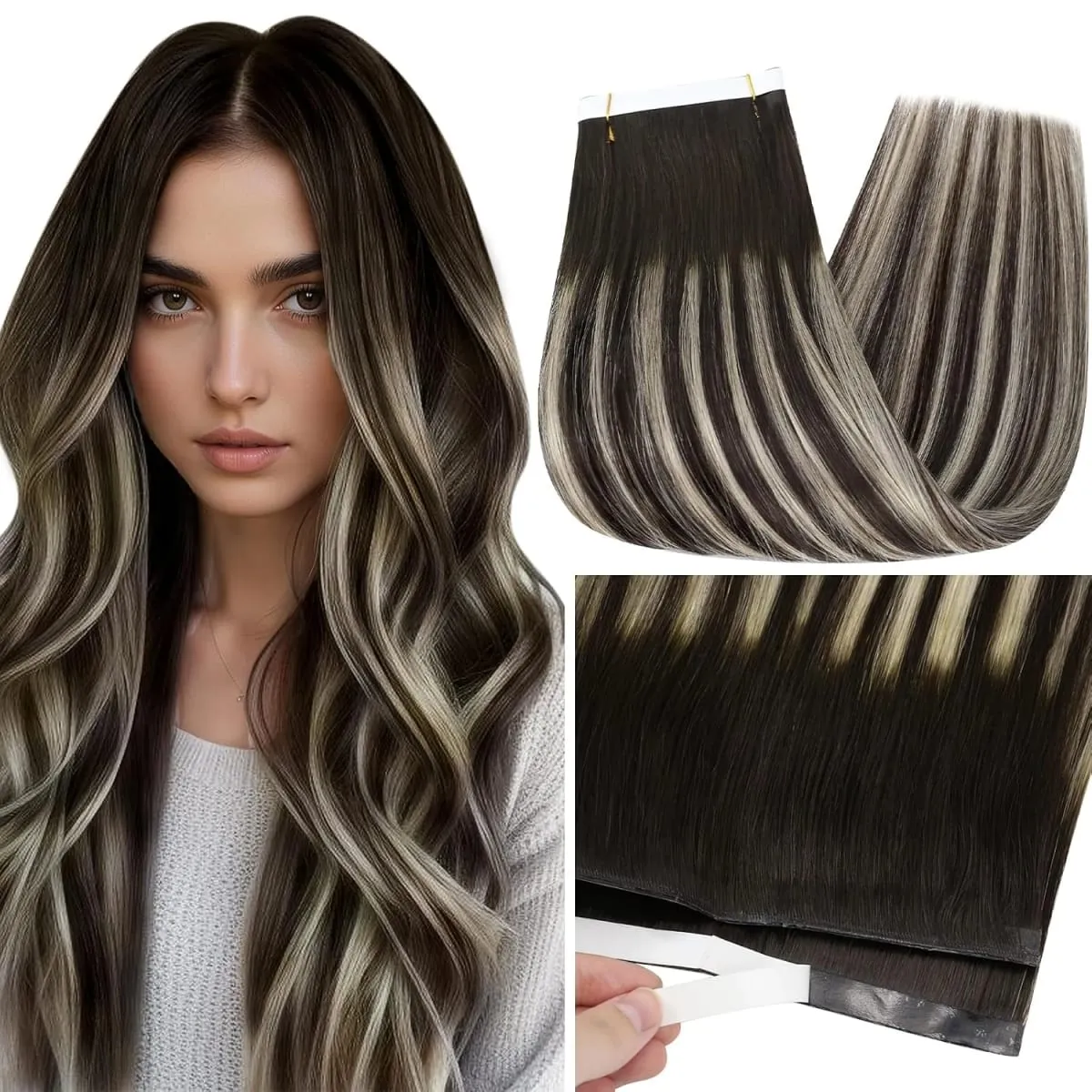 Full Shine One Piece 50G Genius Tape In Hair Extensions 100% Remy Human Hair Invisible Skin Weft Thick Ends For Women