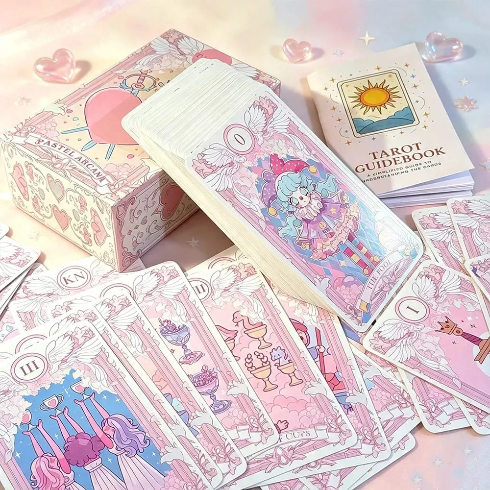 Kawaii Pink Large‑sized 78PCS Tarot Deck with Guidebook - Cute Anime Illustration for Fate Divination Future Telling Table Game