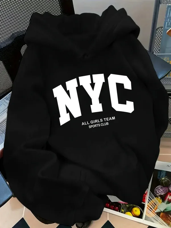 New Fall/Winter Comfortable Navy Blue New York Team Hoodie - Long Sleeve Couples' Street Style Hoodie Casual Pullover with POC