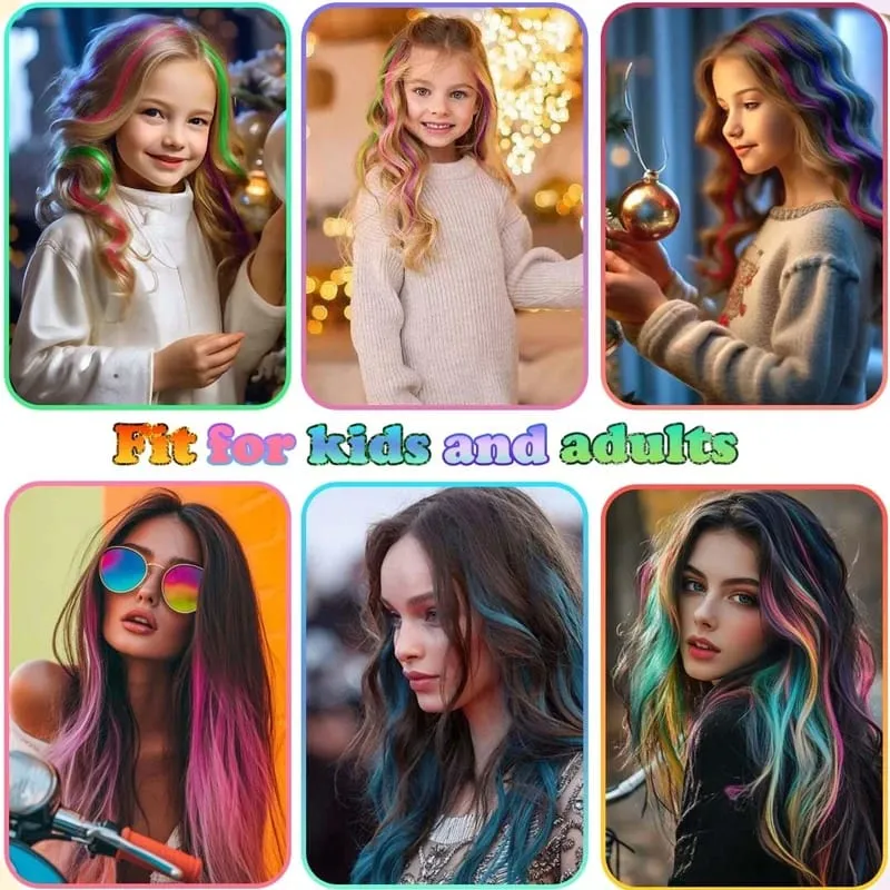 2 STUKS Regenboog Gemengde Kleur Clip In Hair Extensions 20 Inch Krullend Synthetisch Haar voor Meisjes Vrouwen Halloween Cosplay Party