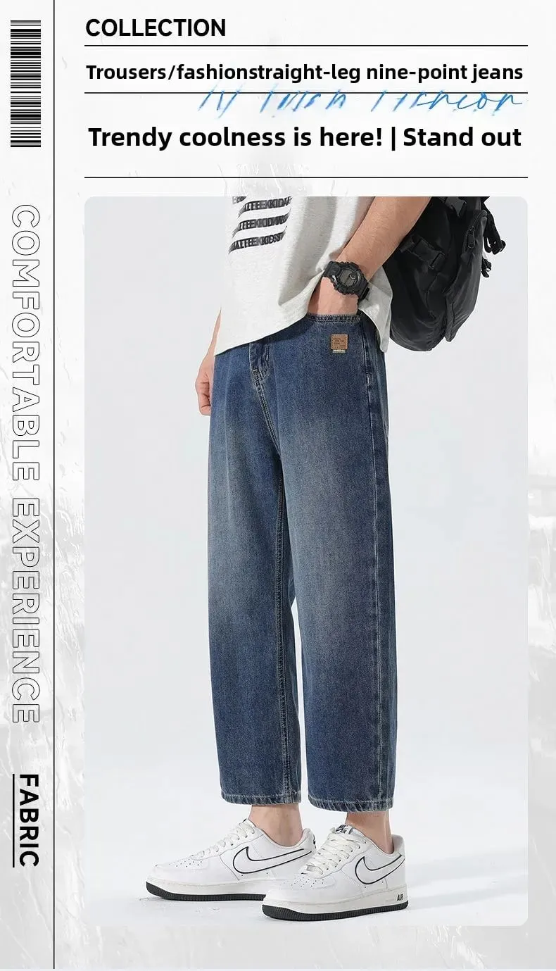 High Streets Spring Summer Men's Jeans American Retro Baggy Wide Leg Denim Pants Loose Solid Cotton Jeans Male Trendy Trousers