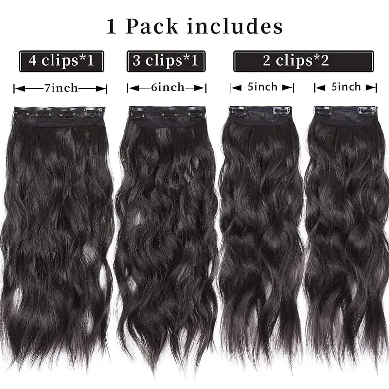 Long Wavy Synthetic Hair Extension 4pcs Clip In Hair Extensions Clip In 20 Inches Synthetic Soft And Natural Thick Hair Pieces