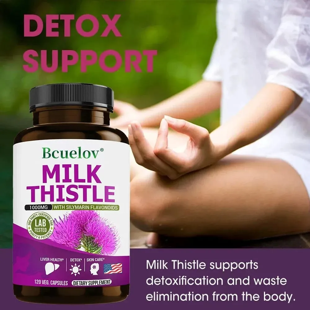 Milk Thistle Extract 1000mg - Gluten-Free Non-GMO Antioxidant Supplements for Healthy Skin Liver Detox Digestion Immune