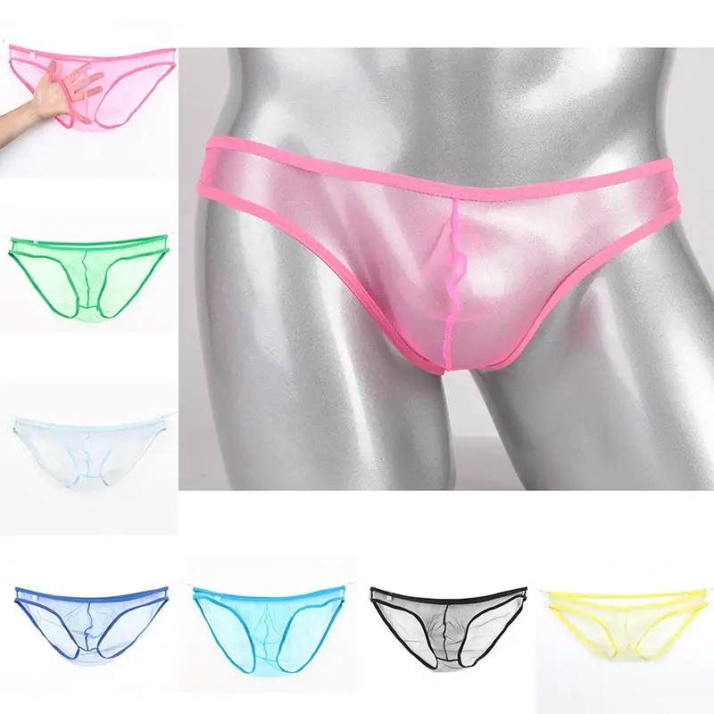 Slip da uomo in rete a vita bassa di grandi dimensioni, biancheria intima trasparente ultrasottile, con borsa convessa a U, vari colori disponibili — image 6