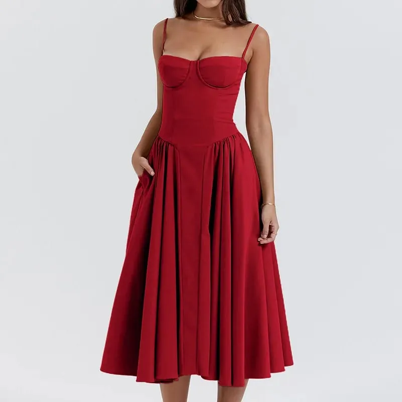 Plaid Printed Spaghetti Strap Sexy A-line Dress Women 2026 Elegant Summer Dress Backless Party Midi Dress Vestidos
