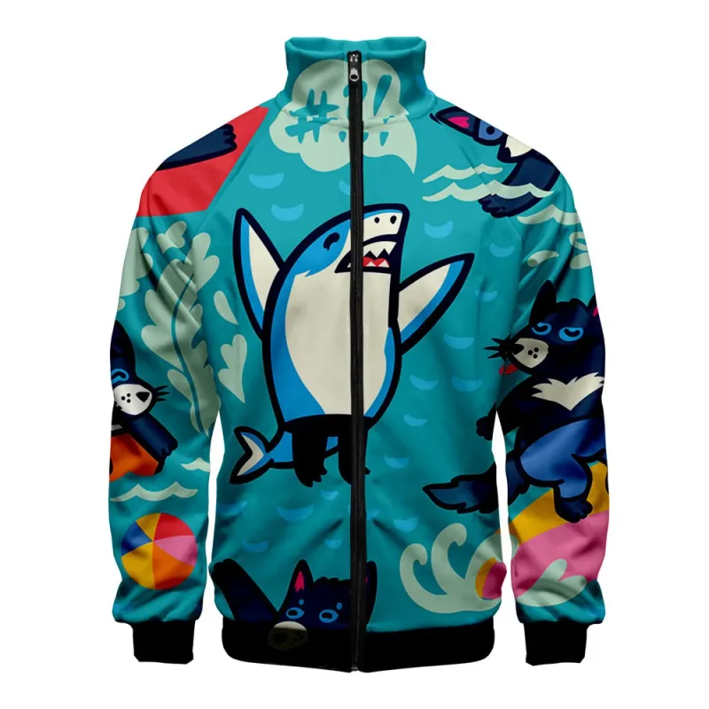 Popular Marine animals dolphin 3D Print Zipper Raglan Jacket Windbreaker Boys/Girls Comfortable Stand Collar Jackets Coats